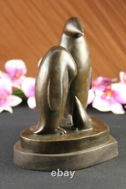 Bronze Art Zoo Du Sud Mât Oiseaux Pingouin Animal Statue 8 Grand Sculpture