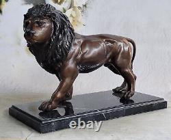 Bronze Classique Lion Rugissant Et Mountain Sculpture Par Moigniez Art Figurine