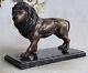 Bronze Classique Lion Rugissant Et Mountain Sculpture Par Moigniez Art Figurine