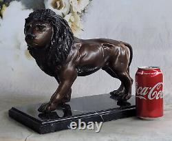 Bronze Classique Lion Rugissant Et Mountain Sculpture Par Moigniez Art Figurine