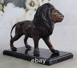 Bronze Classique Lion Rugissant Et Mountain Sculpture Par Moigniez Art Figurine