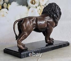 Bronze Classique Lion Rugissant Et Mountain Sculpture Par Moigniez Art Figurine