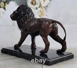 Bronze Classique Lion Rugissant Et Mountain Sculpture Par Moigniez Art Figurine