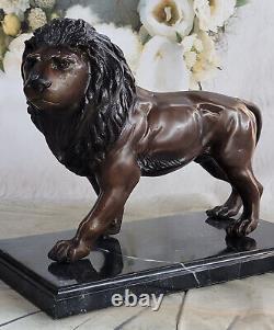 Bronze Classique Lion Rugissant Et Mountain Sculpture Par Moigniez Art Figurine