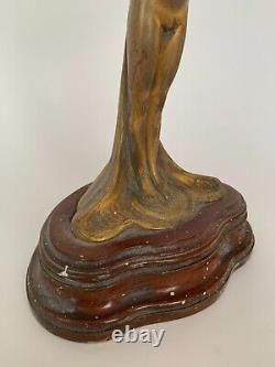 Bronze Danseuse Au Voile Art Nouveau 1900 Sur Socle Bois Patine Chocolatee E724