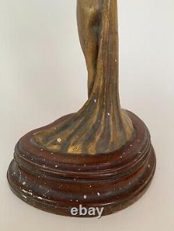 Bronze Danseuse Au Voile Art Nouveau 1900 Sur Socle Bois Patine Chocolatee E724