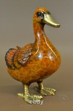 Bronze Français Art Déco Canard Serre-Livre Fin Oiseau Bronze Peint Marbre