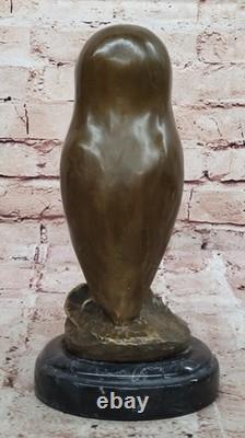 Bronze Marbre Base Chouette Oiseau Sculpture Statue Figurine Art Déco Fonte