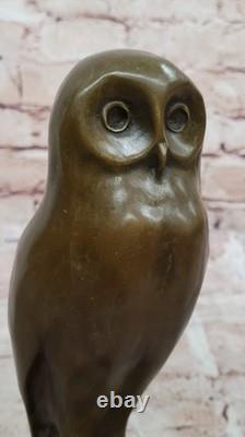 Bronze Marbre Base Chouette Oiseau Sculpture Statue Figurine Art Déco Fonte