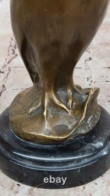 Bronze Marbre Base Chouette Oiseau Sculpture Statue Figurine Art Déco Fonte