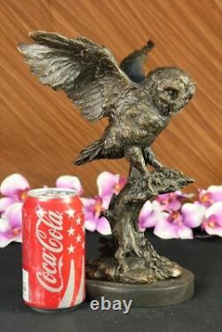 Bronze Marbre Base Chouette Oiseau Sculpture Statue Figurine Art Décor En Cire