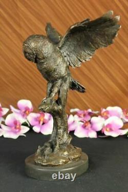 Bronze Marbre Base Chouette Oiseau Sculpture Statue Figurine Art Décor En Cire