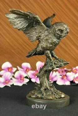 Bronze Marbre Base Chouette Oiseau Sculpture Statue Figurine Art Décor Fonte Nr