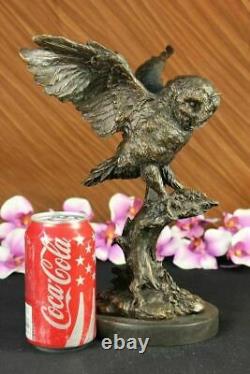 Bronze Marbre Base Chouette Oiseau Sculpture Statue Figurine Art Décor Fonte Nr