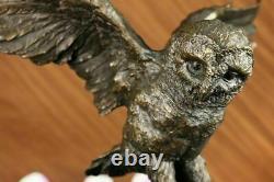 Bronze Marbre Base Chouette Oiseau Sculpture Statue Figurine Art Décor Fonte Nr
