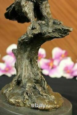 Bronze Marbre Base Chouette Oiseau Sculpture Statue Figurine Art Décor Fonte Nr