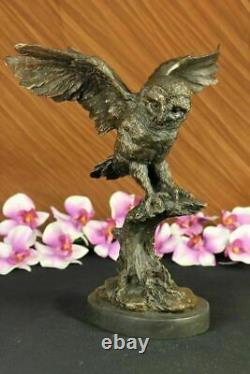 Bronze Marbre Base Chouette Oiseau Sculpture Statue Figurine Art Décor Fonte Nr