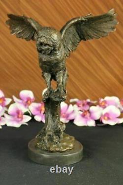 Bronze Marbre Base Chouette Oiseau Sculpture Statue Figurine Art Décor Fonte Nr