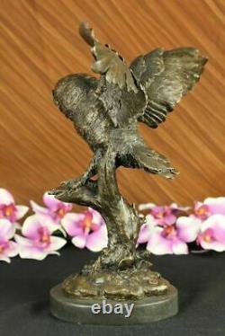 Bronze Marbre Base Chouette Oiseau Sculpture Statue Figurine Art Décor Fonte Nr