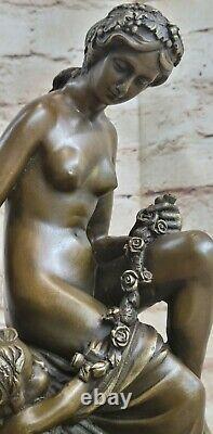 Bronze Marbre Sculpture Statue Ange Cupidon Chérubin Nu Mythique Décoration'Art