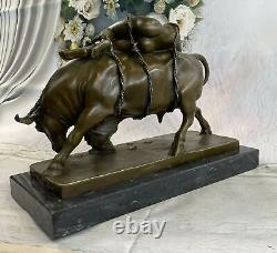 Bronze Marbre Sculpture Statue Lygia / Europa Bull Art Déco Érotique Figurine