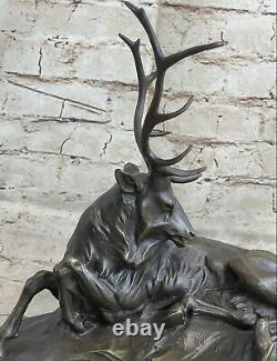 Bronze Marbre Statue Élan Hunter Buck Cerf Trophée Sculpture Art Déco Nr