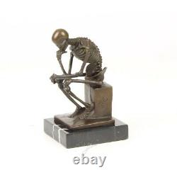 Bronze Moderne Marbre Art Deco Statue Sculpture Squelette Pensant DSSL-32