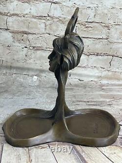 Bronze Sculpture Art Déco Bureau Nouveau Métal Femme Bijoux Plat Figurine