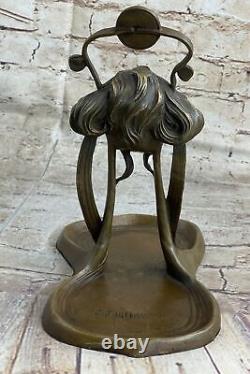 Bronze Sculpture Art Déco Bureau Nouveau Métal Femme Bijoux Plat Figurine