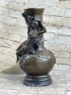 Bronze Sculpture Art Déco Chair Garçon Vase Bas Statue Figurine Fonte Solde