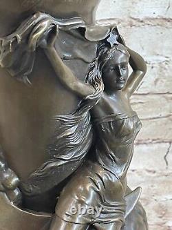 Bronze Sculpture Art Déco Chair Garçon Vase Bas Statue Figurine Fonte Solde