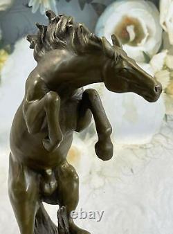Bronze Sculpture Art Déco Classique Élevage Cheval Artwork Fonte Figurine Statue