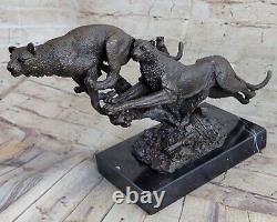 Bronze Sculpture Art Déco Noir Panthère Animal Statue Jaguar Figurine Léopard