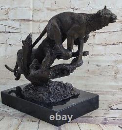 Bronze Sculpture Art Déco Noir Panthère Animal Statue Jaguar Figurine Léopard