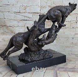 Bronze Sculpture Art Déco Noir Panthère Animal Statue Jaguar Figurine Léopard