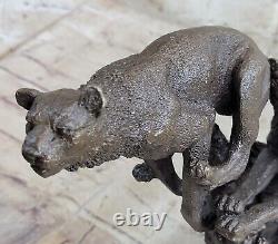 Bronze Sculpture Art Déco Noir Panthère Animal Statue Jaguar Figurine Léopard