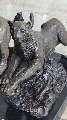 Bronze Sculpture Art Déco Noir Panthère Animal Statue Jaguar Figurine Léopard