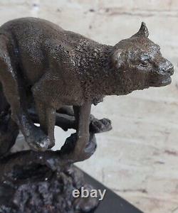 Bronze Sculpture Art Déco Noir Panthère Animal Statue Jaguar Figurine Léopard