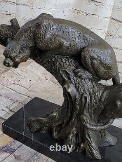 Bronze Sculpture Art Déco Noir Panthère Animal Statue Jaguar Figurine Léopard