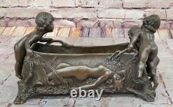 Bronze Sculpture Art Déco Nouveau Jardinière Vase Fonte Intérieur / Extérieur
