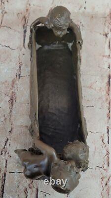 Bronze Sculpture Art Déco Nouveau Jardinière Vase Fonte Intérieur / Extérieur