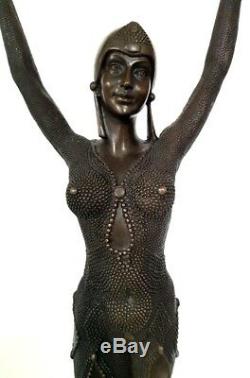 Bronze Sculpture Chiparus Danseuse Sur Socle Marbre Avec Signature Art Déco