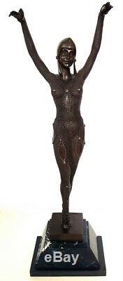 Bronze Sculpture Chiparus Danseuse Sur Socle Marbre Avec Signature Art Déco