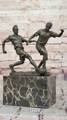Bronze Sculpture Deux Football Joueurs Figurine Statue, Signée Milo Art Nr