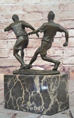 Bronze Sculpture Deux Football Joueurs Figurine Statue, Signée Milo Art Nr
