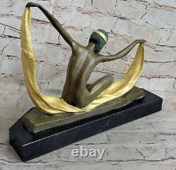 Bronze Sculpture Écharpe Danseuse Art Déco Statue Fonte Chair