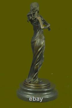 Bronze Sculpture Femelle Classique Violon Lecteur Musicien Musique Lost Cire Art