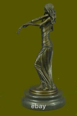 Bronze Sculpture Femelle Classique Violon Lecteur Musicien Musique Lost Cire Art