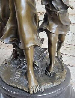 Bronze Sculpture Maiden Mère Avec / Bébé Chaud Hug Statue Signée Moreau Art