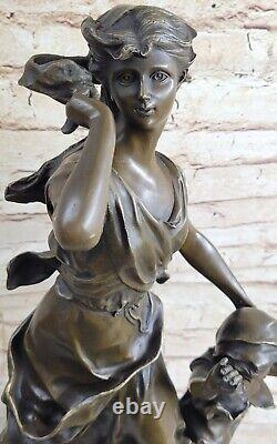 Bronze Sculpture Maiden Mère Avec / Bébé Chaud Hug Statue Signée Moreau Art